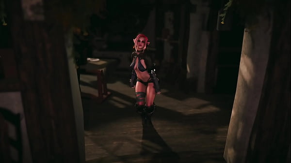 Slutty elf warrior decided to make money in safer way by seducing strangers in tavern 