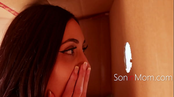 Step mom licks my dick hiding in in a gloryhole gift box