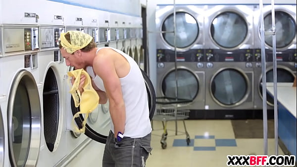 Four sexy teens fucking at laundry day 