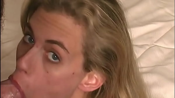 Skinny slut gives a blow job and swallows a load