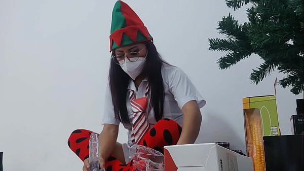 Mature student doesn't attend class because she stays at home checking out the new erotic christmas gifts she masturbates with the gifts like a slut 