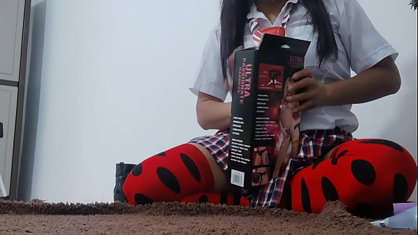 Mature student doesn't attend class because she stays at home checking out the new erotic christmas gifts she masturbates with the gifts like a slut 