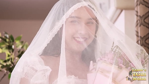 FRANKS-TGIRLWORLD: wedding tranny bride, before getting married she strips and masturbates, she is very slutty 