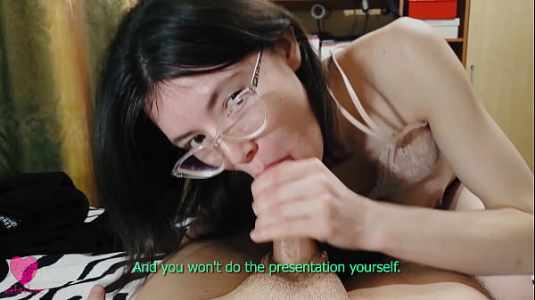 The Student Girl Agreed to a Blowjob, asking for help with a presentation on_her studies