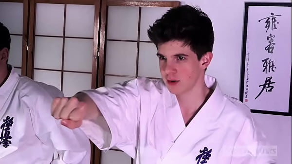 Two young karatekas Abel Lacourt & William Lefort naked under their kimonos 