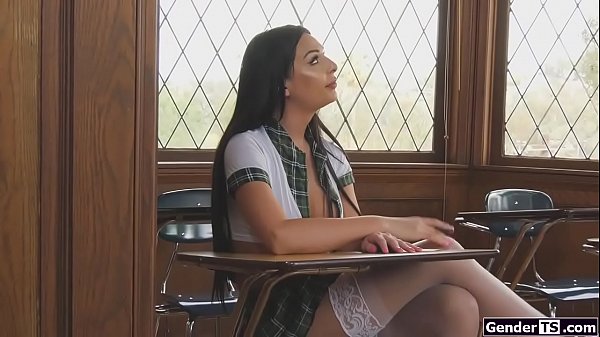 Big tits ts Chanel Santini needs to make her test but decides to jerk off on her hot professor.The moment he sees her hard cock he gives her a blowjob.He asslicks and anal fucks her 