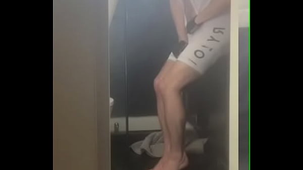 This young cyclist boy made it to the bathroom but still wets himself as he can't hold pee any longer 