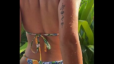 Beauty tropical bikini dance and chill on the sun 