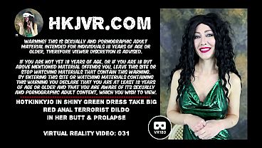 Hotkinkyjo in shiny green drees take big red anal terrorist dildo in her butt &_ prolapse