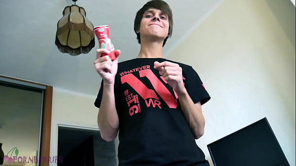 Sexy Boy Sucking Cock Of Older Colleague, Pouring A Strawberry Sauce On It thumbnail