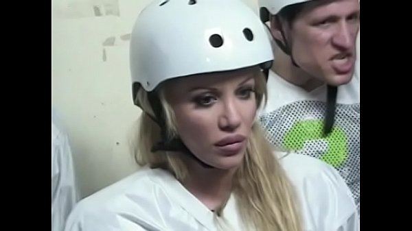 Horny babe Bridgette Kerkove gets double penetrated by two horny studs 