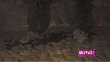 The girl is desperate the pee escapes him and pisses in the old cellar of the farmhouse full video