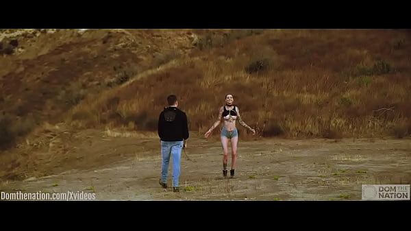 Submissive masochist_Rocky Emerson tied up and caned_outside_in the mountain_sun