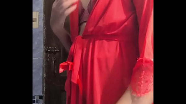 Femboy Sol shows ass in red ligerie