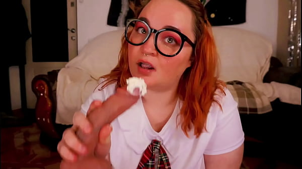 A student shows off her blowjob skills after_studying