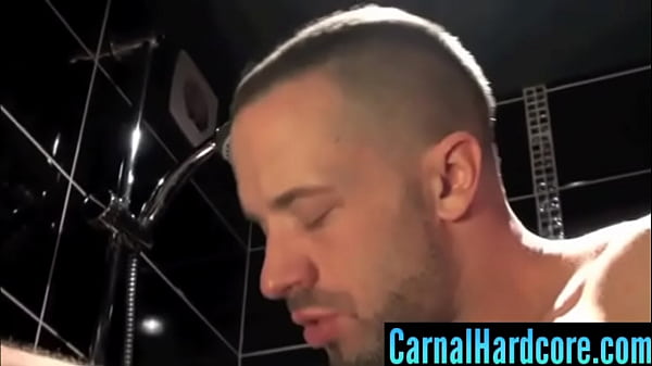 Rugged Euro men bareback in the Steamy Shower 