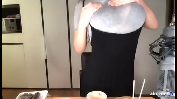 Korean_babe fondling her boobs_through_clothes