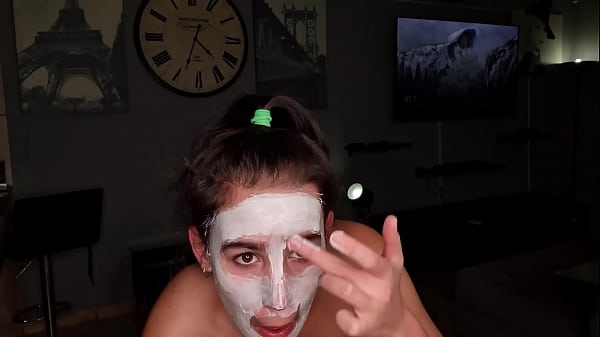 Getting a eye and face cum_and piss treatment by cock while wearing a moisturizing skin face mask spa day