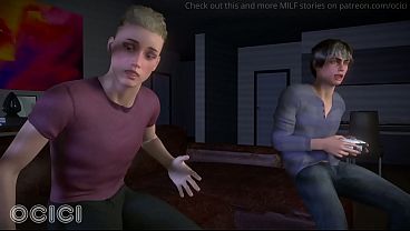 While he's playing with his friends in the living room, she's giving one of his friends a blowjob - 3D Hentai - OCICI 