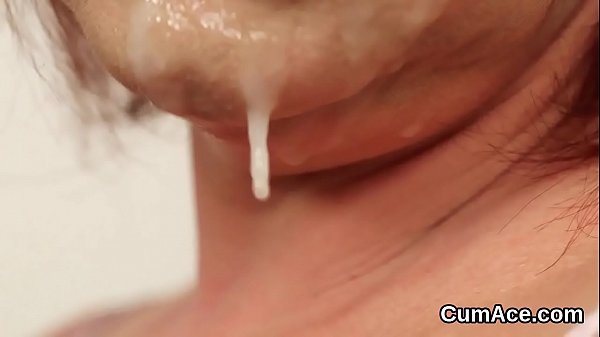 Spicy honey gets_cumshot_on her_face eating all_the cream