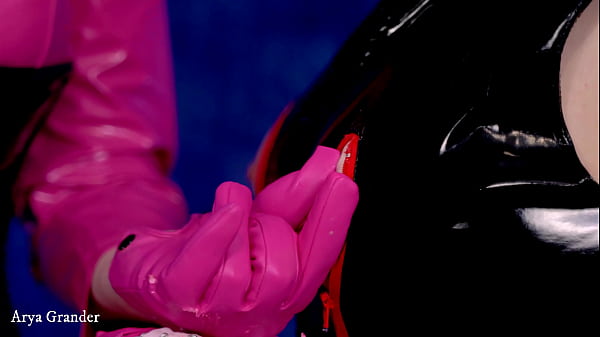 Sexy Lesbian Play With Ice Cube and Gag in PVC fetish_lingerie Arya Grander and model_Fetishaura