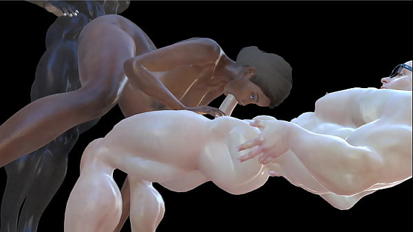 Ebony busty babe gets doubled by two studs, deepthroat anal BBC huge tits animated VAM hentai cartoon 