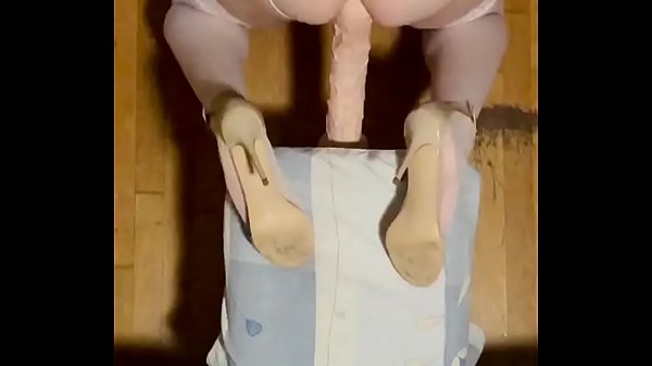 MarianthiTar doggying b. dildo in white underwear and stockings and beige stiletto heels 