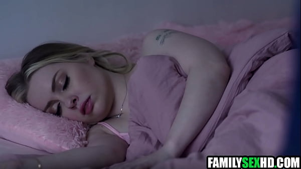 Creepy step uncle taking care of teen step niece