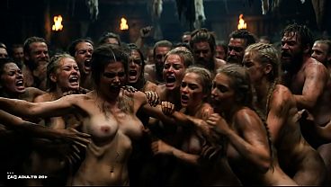 [ai-generated] Future Rave Viking Pre-orgy Party: Naked Dirty Viking Women Tease Warriors With Big Tits thumbnail