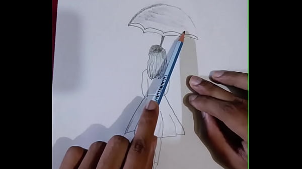 Pencil sketching charming girl with umbrella drawing step by step art creativity for you enjoy it 