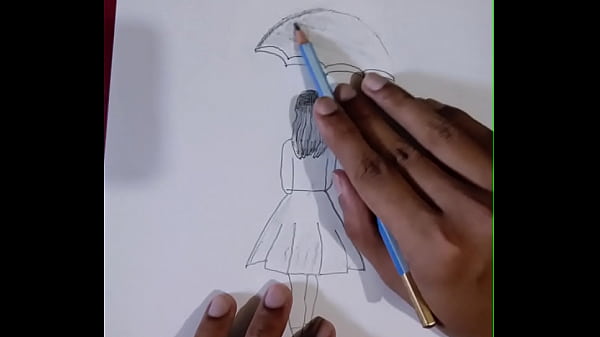 Pencil sketching charming girl with umbrella drawing step by step art creativity for you enjoy it 