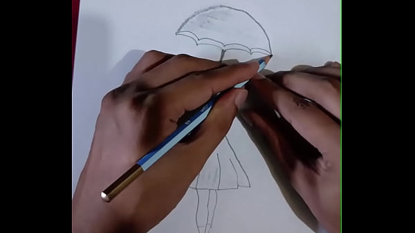 Pencil sketching charming girl with umbrella drawing step by step art creativity for you enjoy it 