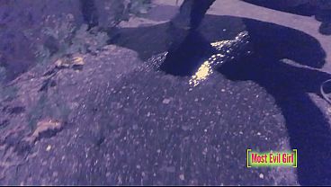 A Horny Young Woman Pisses Secretly In The Street At Night, Pulling Her Pants Down In Public - Video Complete thumbnail