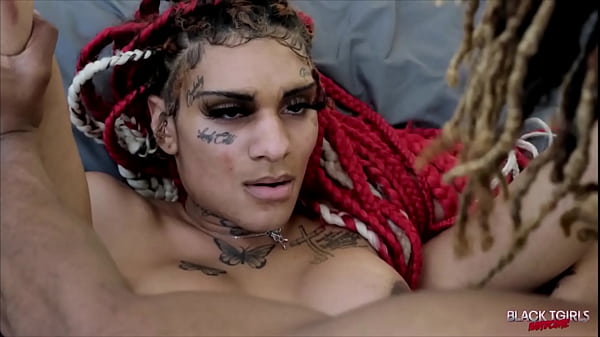 BLACKTGIRLSHARDCORE: Black tgirl with big ass and huge tits sucks guy's black cock and fucks her ass 