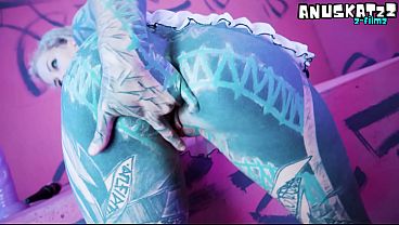 Inked Dreadhead Masturbates with Dildo Then Takes Hard Anal