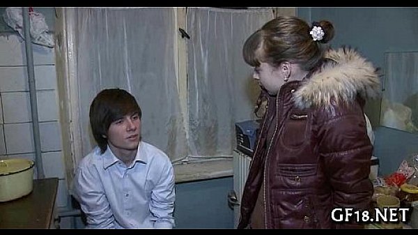 Pretty teen girl stands doggy fashion 