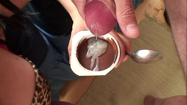 Hungry For Splooge! Cum On Food Porn. Britney Scoops Spoonfuls Of Spunk Pudding Into Her Eager Suck Mouth thumbnail