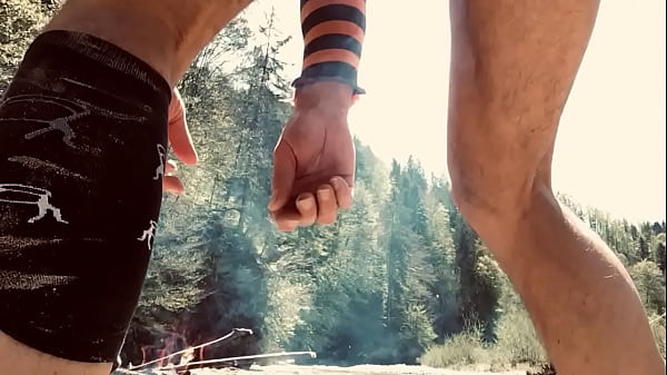 nudist in penis harness exposing himself 