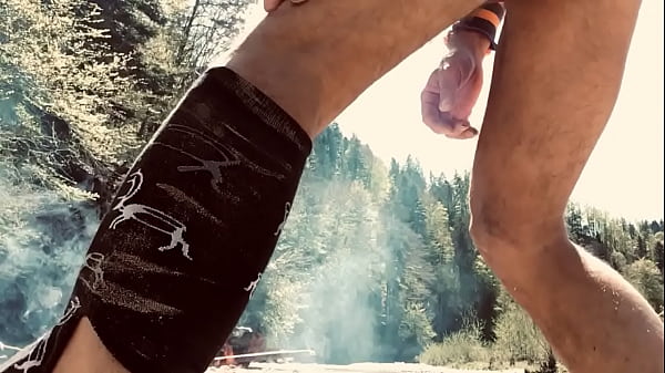 Play MP4 - Daddy bear with uncut dick in leather harness outdoor