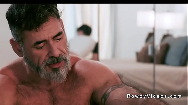 Hairy stepdad Lawson James fucks tight ass hole to his twink stepson Nick Floyd with dildo then anal fucks him in cowboy position in the bedroom 