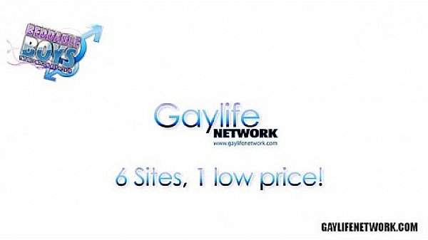 Gay young men kiss and bang passionately 