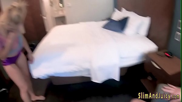 Booty shaking blonde teen gets oiled up