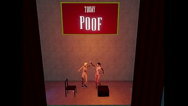 Performance with shooting pussy and a living head statue 
