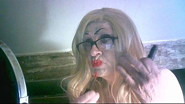 Rank looking aging pig slut ladyboy Sarah puts on make up trying to look attractive to guys and like a real female 