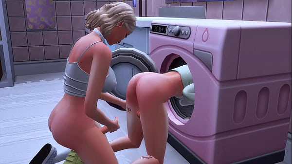 futanari stepmom arranged hard anal sex for a trans stepdaughter who was stuck in the washing machine sims me hentai sfm 