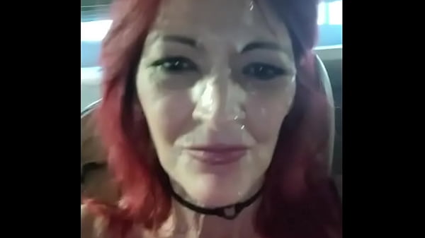 Milf gets a facial and driven around town public cum walk