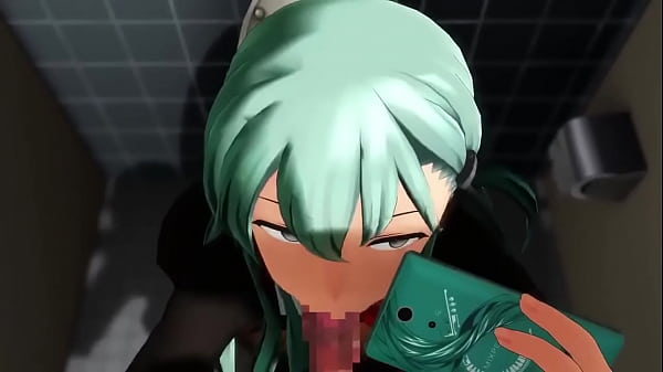 Hatsune Miku gives a blowjob at bathroom