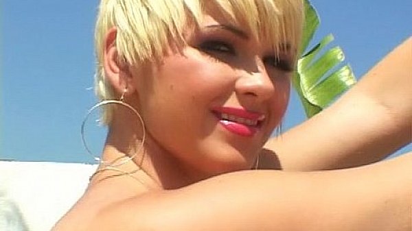 One blonde girl gives blowjobs to 4 hard cocks