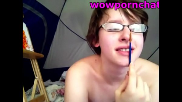 girl in glasses masturbates on webcam