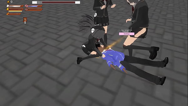 3d game &quotFemdom University&quot 3v1 fight gameplay